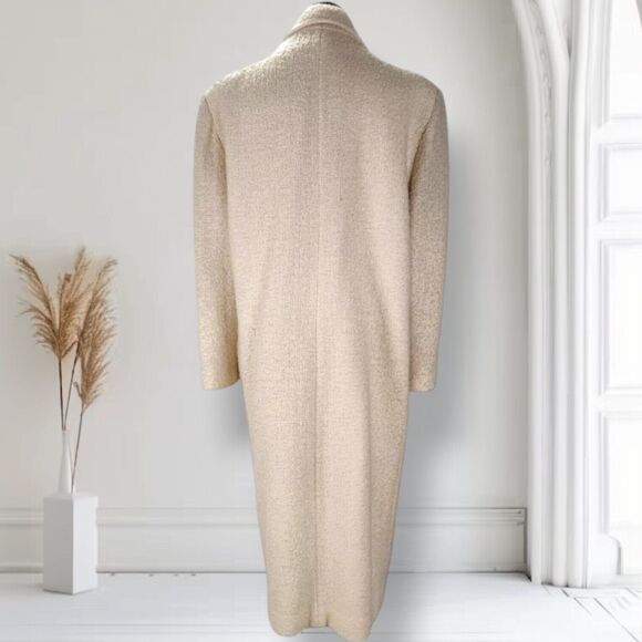Vintage 80s Winter Overcoat Size 12 Cream Wool Tweed One Button Mid Length - Picture 4 of 16